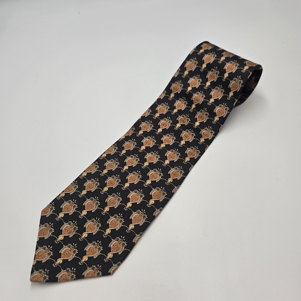 Valentino Cravatte Men's Silk Necktie Italy Designer Geometric Black/gold/Orange